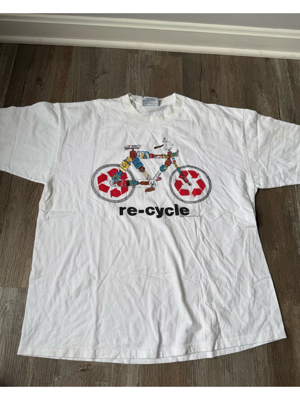 VTG LEE RECYCLE Bicycle Graphic T-Shirt White Size XL